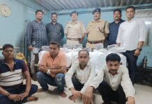 पुरी – अहमदाबाद एक्सप्रेस से 55.25 किलो गांजे के साथ चार गिरफ्तार